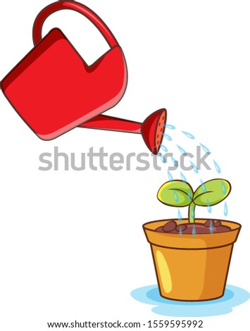 Plant and watering can on white background illustration