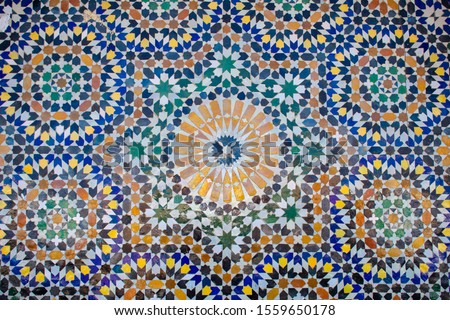 Moroccan Colorful blue red green and yellow mosaic as Texture, background