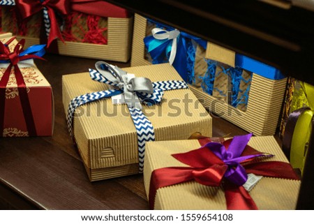 gift box on white table. colorful gifts box.