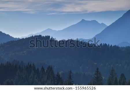 mountain layers in the dusk, Bavarian Alps, Germany