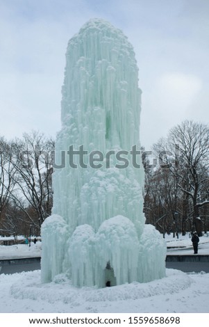 frozen fountain in a winter park