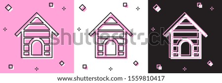 Set Dog house icon isolated on pink and white, black background. Dog kennel.  Vector Illustration