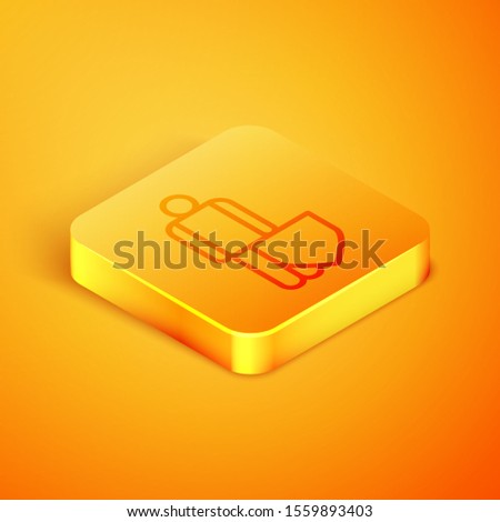 Isometric line Life insurance with shield icon isolated on orange background. Security, safety, protection, protect concept. Orange square button. Vector Illustration