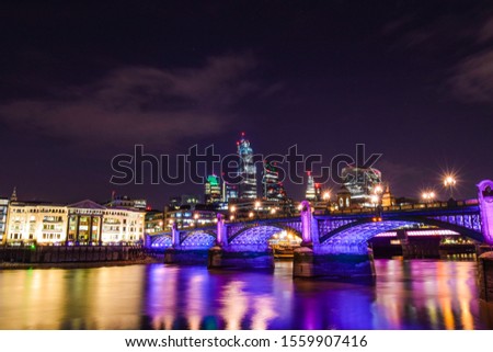 Southwark bridge, London. illuminated as part of the illuminated river project