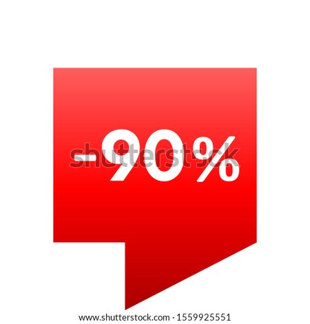 Sale - minus 90 percent - red gradient tag isolated - vector illustration
