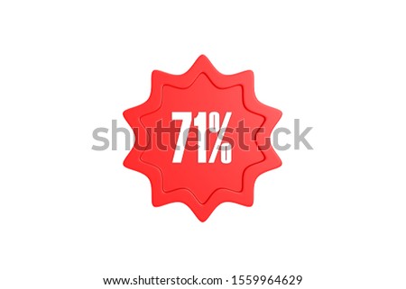 71 percent star in red color isolated on white background, 3d illustration.