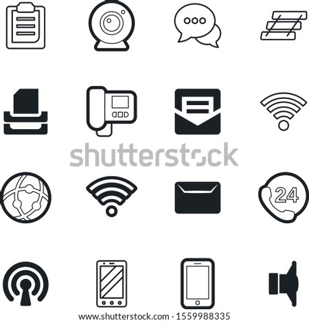 communication vector icon set such as: pictogram, focus, lens, connect, loud, answer, cargo, customer, operator, delivery, 24h, system, speaker, volume, mark, hour, security, balloon, correspondence