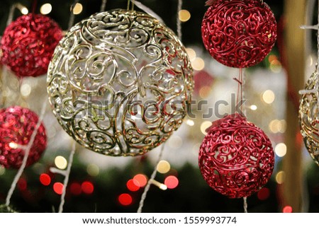Beautiful golden christmas ball and garland.