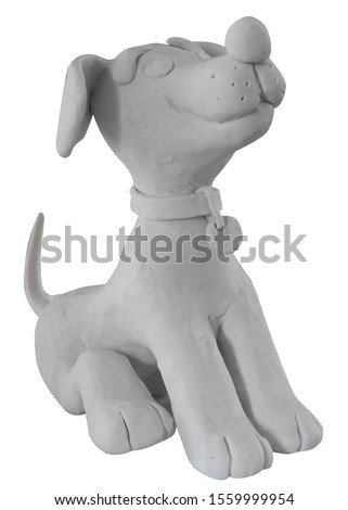 Colorless happy cartoon puppy, cute little dog. Dog friend, handmade with plasticine. Isolated on white background – Image