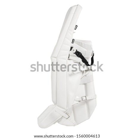 White ice hockey goalie leg pads isolated on white background
