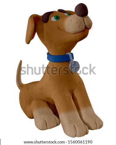 Happy cartoon puppy, cute little dog. Dog friend, handmade with plasticine. Isolated on white background – Image
