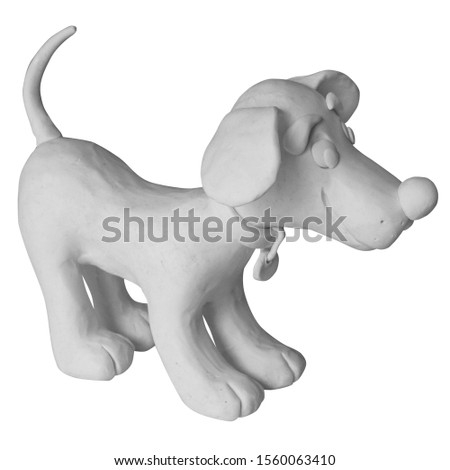 Colorless happy cartoon puppy, cute little dog. Dog friend, handmade with plasticine. Isolated on white background – Image
