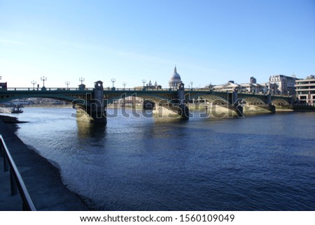 London, UK: view of Southwark Bridge with St. Paul's Cathedral in the background