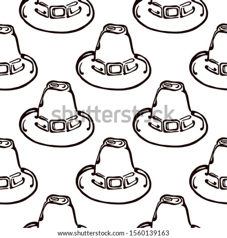Thanksgiving seamless pattern with hand drawn pilgrim hat on white background. Suitable for packaging, wrappers, fabric design