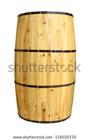 Old wooden metal ring barrel on white background.