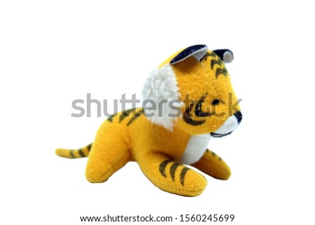 Closeup Picture of Cute Baby Tiger Plushy Isolated on White Background