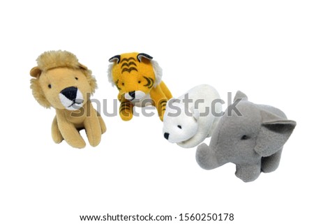 Closeup Picture of Cute Baby Animal Toy Dolls Isolated on White Background