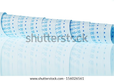 the computational stripes of a calculator on a white background. symbolic photo for controlling, accounting, taxation and finance