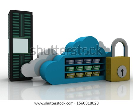 3d rendering Database storage data base with cloud folder storage protection lock