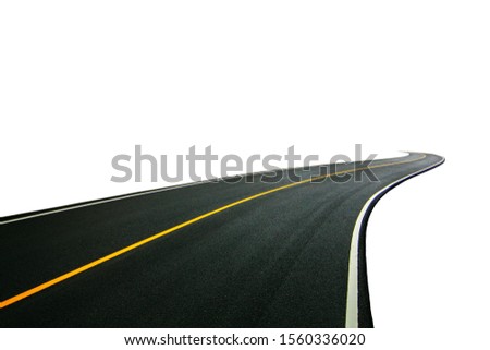 winding Road transport going to the distance with yellow line drawing separated two way of forward and backward, isolated on white background.