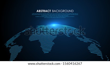Three dimensional earth composed of lines, vector illustration.