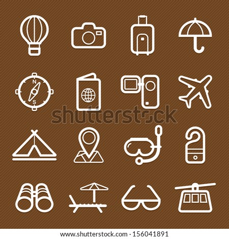 travel and holiday symbol line icon on brown background vector illustration