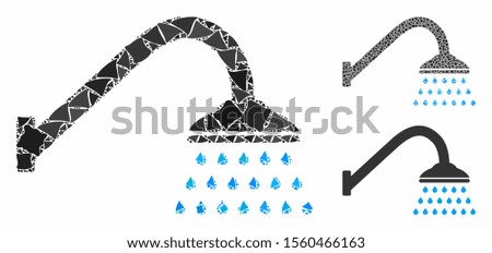 Shower mosaic of bumpy parts in different sizes and color tones, based on shower icon. Vector humpy parts are combined into collage. Shower icons collage with dotted pattern.