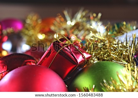 colorful glittering christmas balls with decoration christmas gift