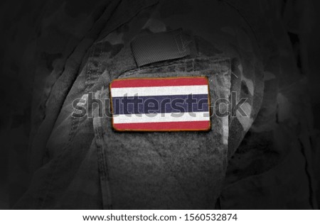 Flag of Thailand on military uniform. Army, armed forces, soldiers. Collage.