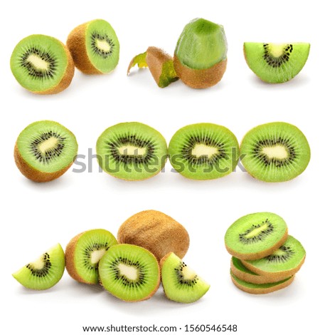 Set with ripe kiwi on white background