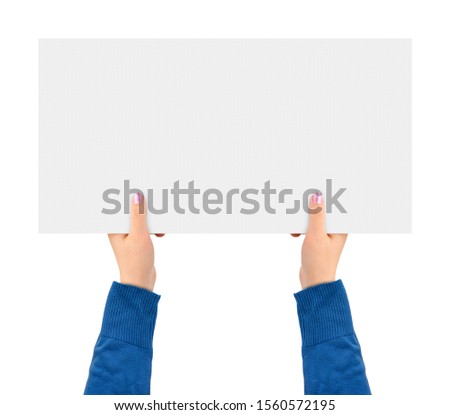 Hands and paper banner isolated on white background