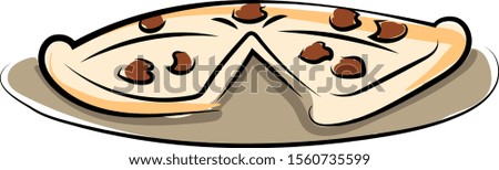 Pizza on plate, illustration, vector on white background.