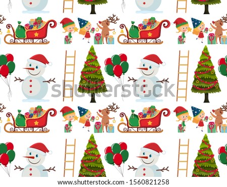 Seamless background design with snowman and tree illustration