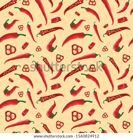 colorful seamless background with illustrations of chili pepper parts