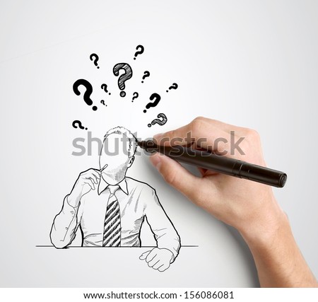 hand drawing businessman with question mark over head Royalty-Free Stock Photo #156086081