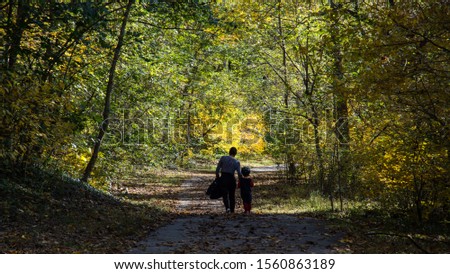 walking trail in autumn wood Maryland USA fall season with bright foliage on trees