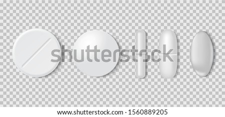 3d realistic white medical pill or tablet on transparent background. Set of medical round pill and capsules in mockup style. Medical and healthcare concept. vector illustration Royalty-Free Stock Photo #1560889205