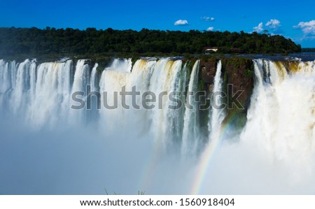 Complex of waterfalls (Cataratas del Iguazu) on Iguazu River on border of Argentina and Brazil