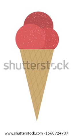 Vector flat ice cream cone illustration. Cold dessert icon. Flat textured red sorbet isolated on white background