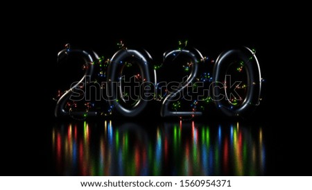 Modern Black 2020 New Year Wallpaper / Background With Christmas Lights - 3D Illustration 
