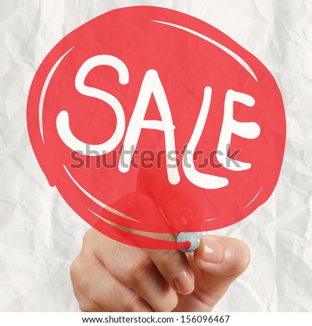 word sale with crumpled paper background as concept design