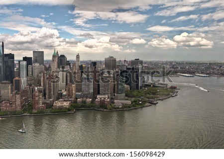 Manhattan bay from a helicopter, New York, USA
