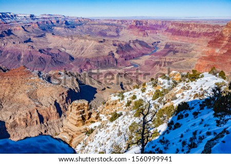 View of the Grand Canyon on a sunny winter morning