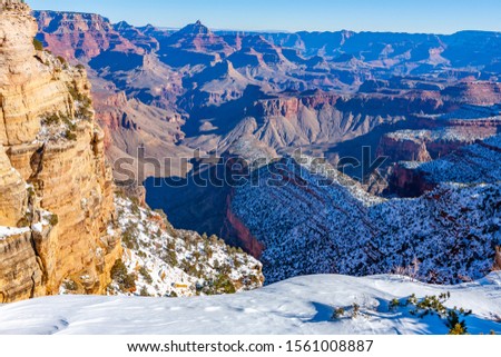 View of the Grand Canyon on a sunny winter morning