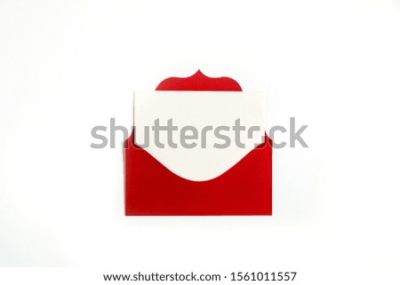 Communication, newsletter and business concept - red envelope with white clean blank on white background
