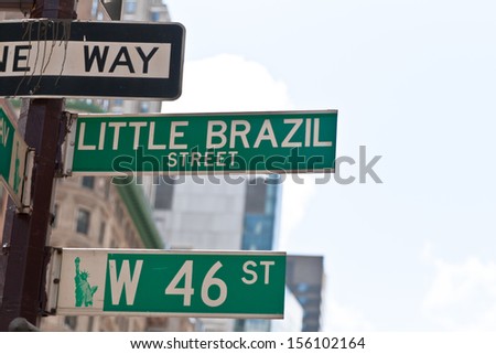 Little Brazil and West 46st  street signs in New York City