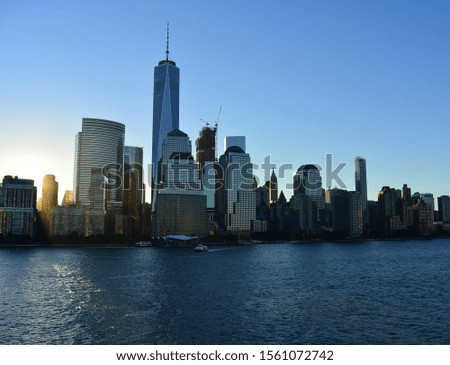 Sunrise skyscrapers in New York City in the U.S.