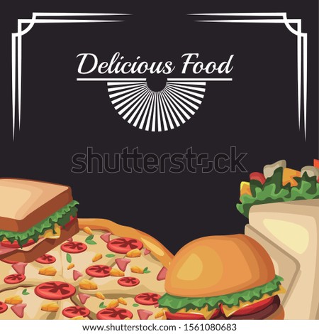 delicous fast food over black background, colorful design , vector illustration