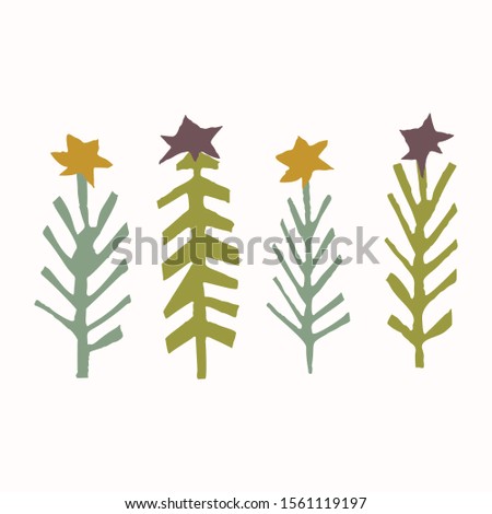 Homespun Naive Christmas tree with Star Clip Art. Icon Motif for Festive Holidays Symbol. Kawaii Paper Cut Collage. Hand Drawn Starry Jolly Winter Cartoon Fun. Isolated Eps 10 