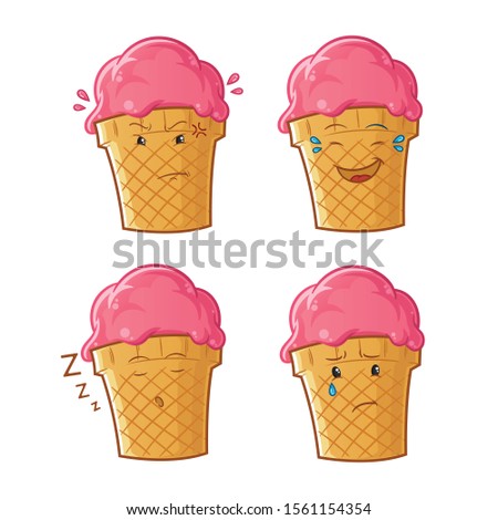 set of ice cream emoticon cute chibi face cartoon mascot vector illustration